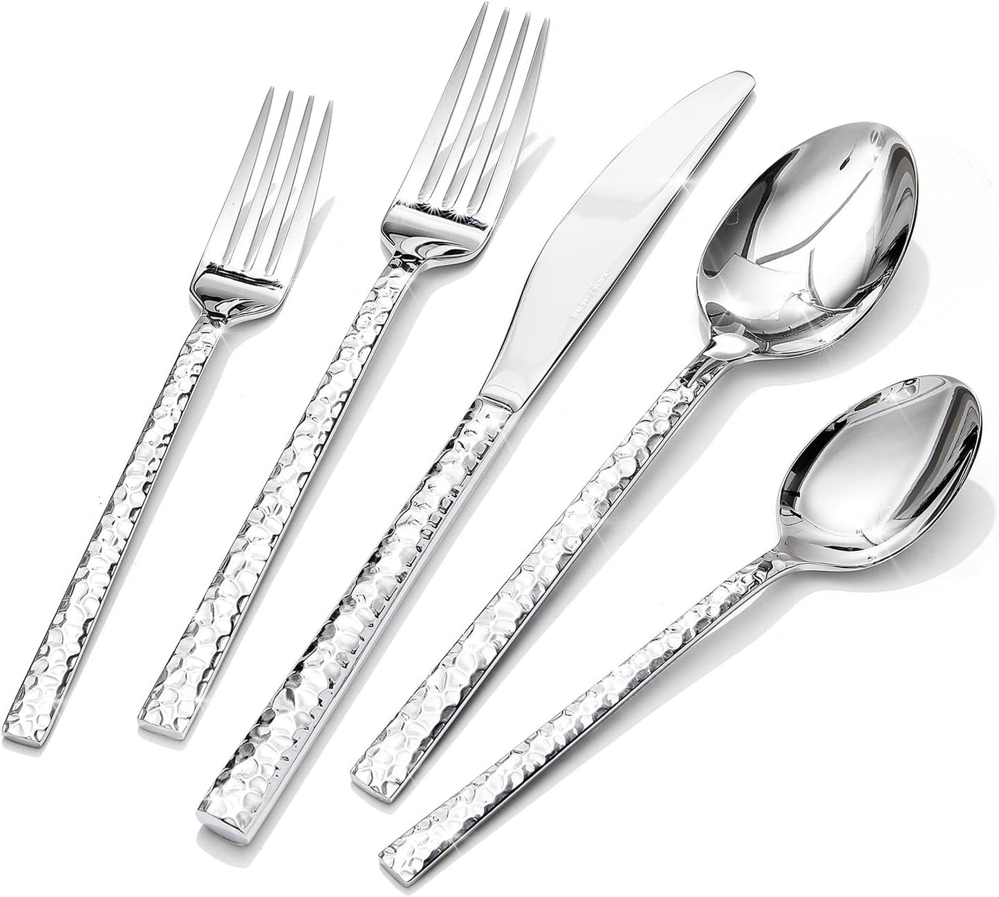 KINGSTONE 20 Piece Hammered Silverware Set for Elegant Dining