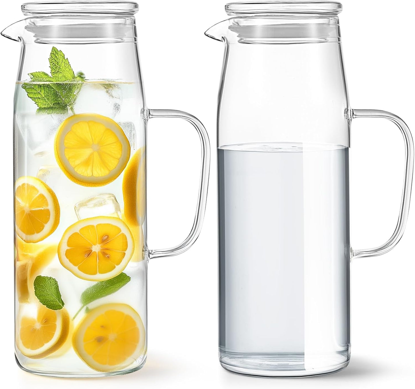 Hsei 2 Sets Glass Pitcher with Lid for Hot Cold Beverages