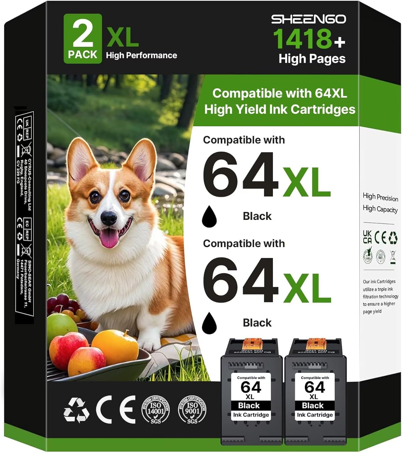 64XL Black Ink Cartridge Replacement for HP Printers - 2 Pack