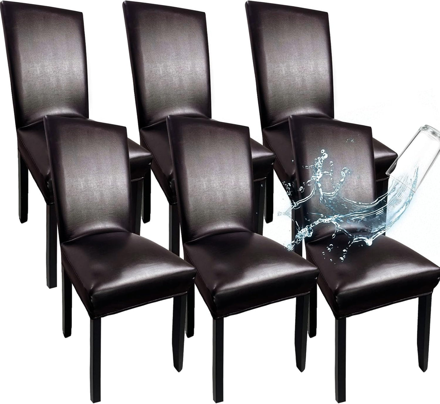 Leather Chair Covers for Dining Chairs Set of 6 - Waterproof & Stretch