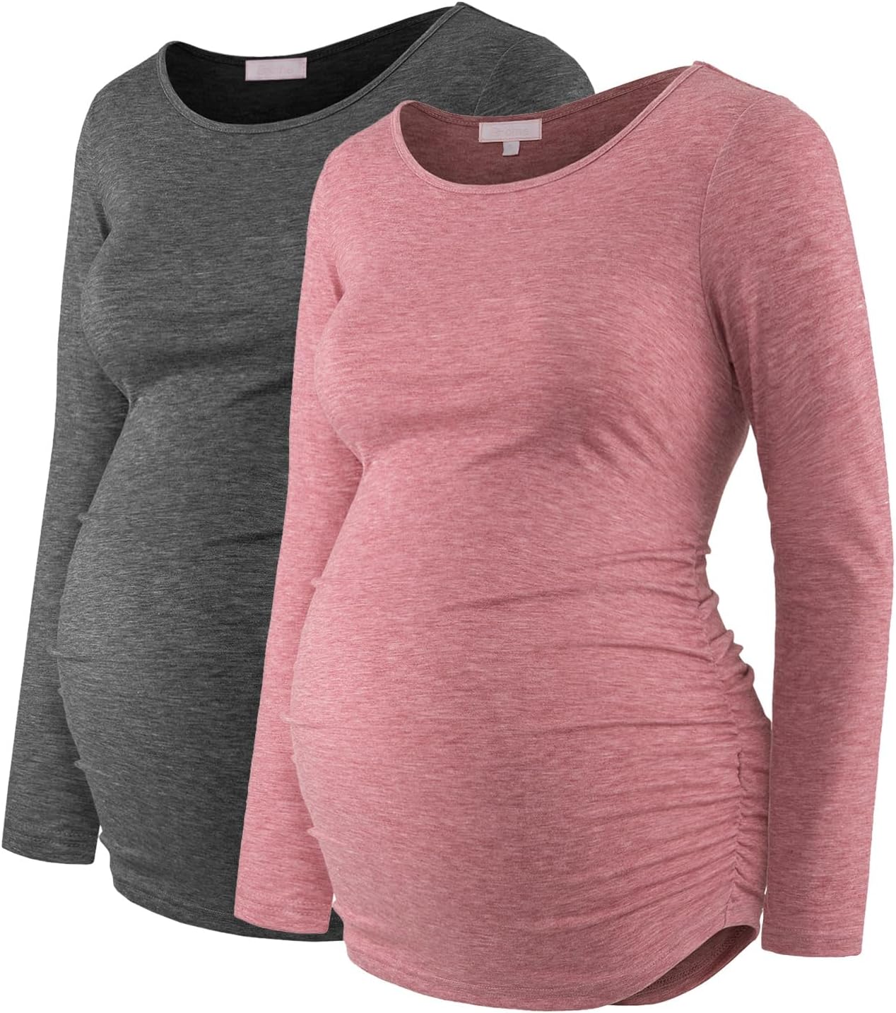Maternity Shirt Long Sleeve Basic Top Ruch Sides for Comfort