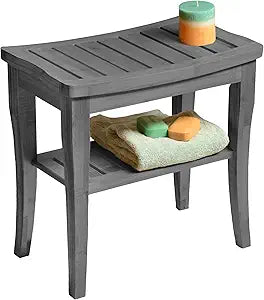 Bamboo Shower Bench Spa Stool with Storage Shelf for Comfort