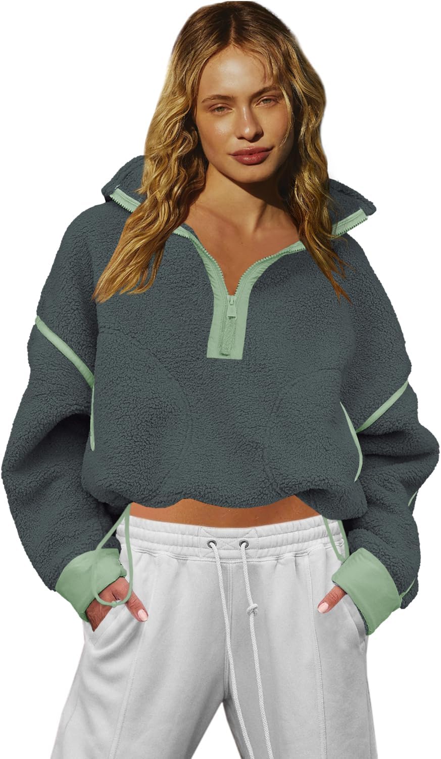 LAMISSCHE Half Zip Sweatshirt Women Oversized Sherpa Jacket