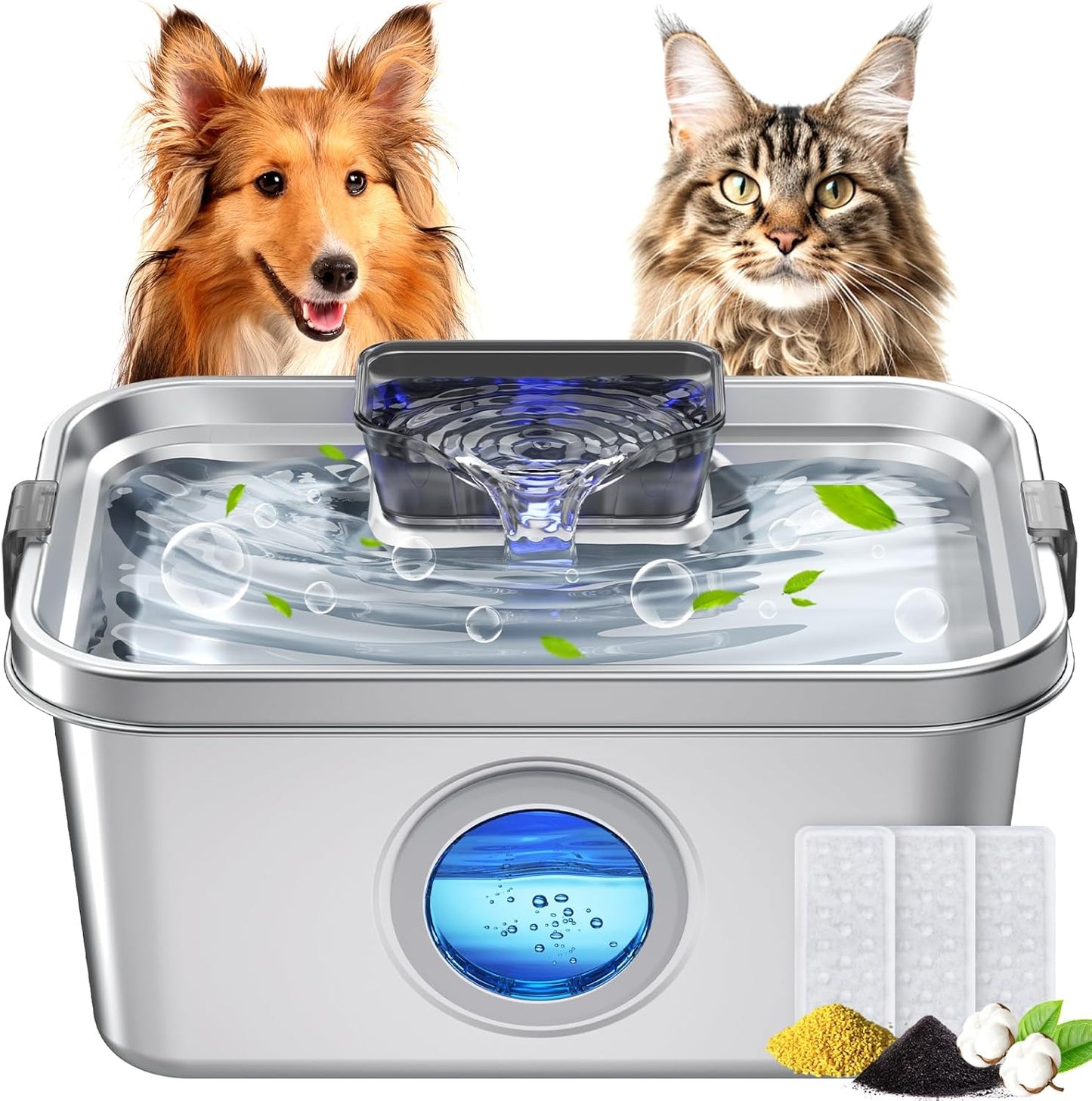 Stainless Steel Dog Water Fountain for Large Dogs and Multi-Cats