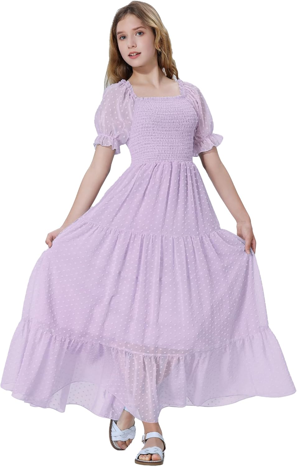 EXARUS Girls Maxi Long Smocked Dress for Summer Fun and Style