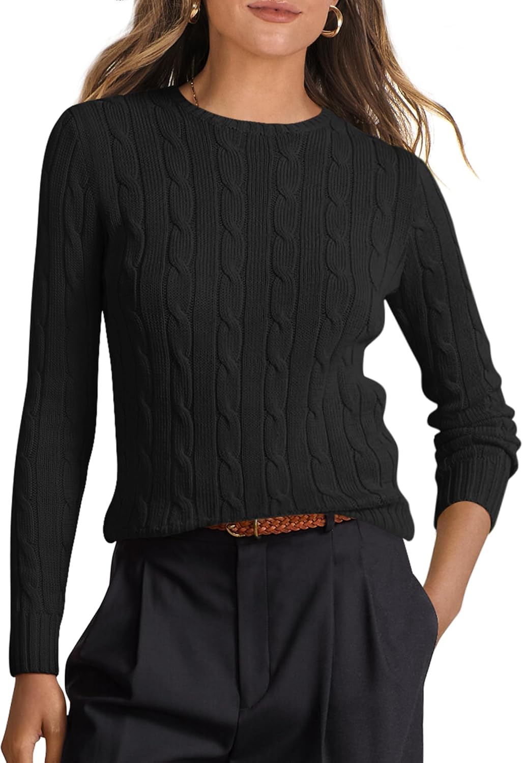 Womens Long Sleeve Cable Knit Sweater Jumper for Fall 2025