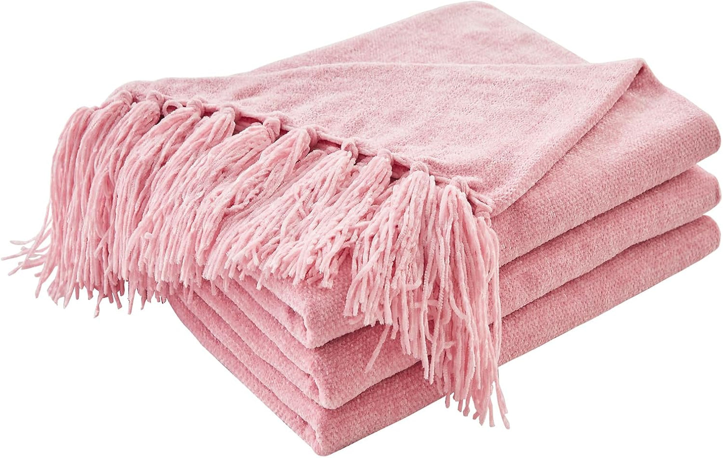 CozeCube Chenille Throw Blanket for Couch - Plush Pink Decor