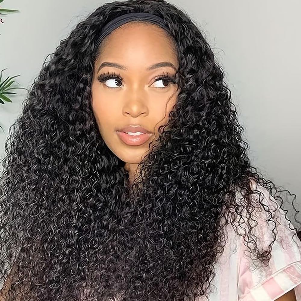 28Inch Long Headband Wig Human Hair Deep Wave for Women