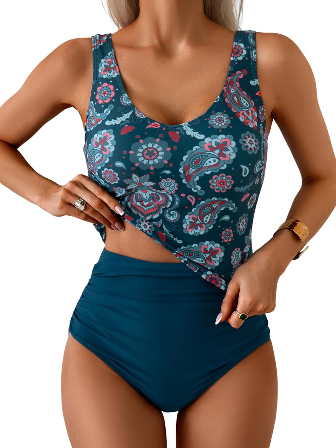 Eomenie Two Piece Tankini Swimsuits for Women with Tummy Control