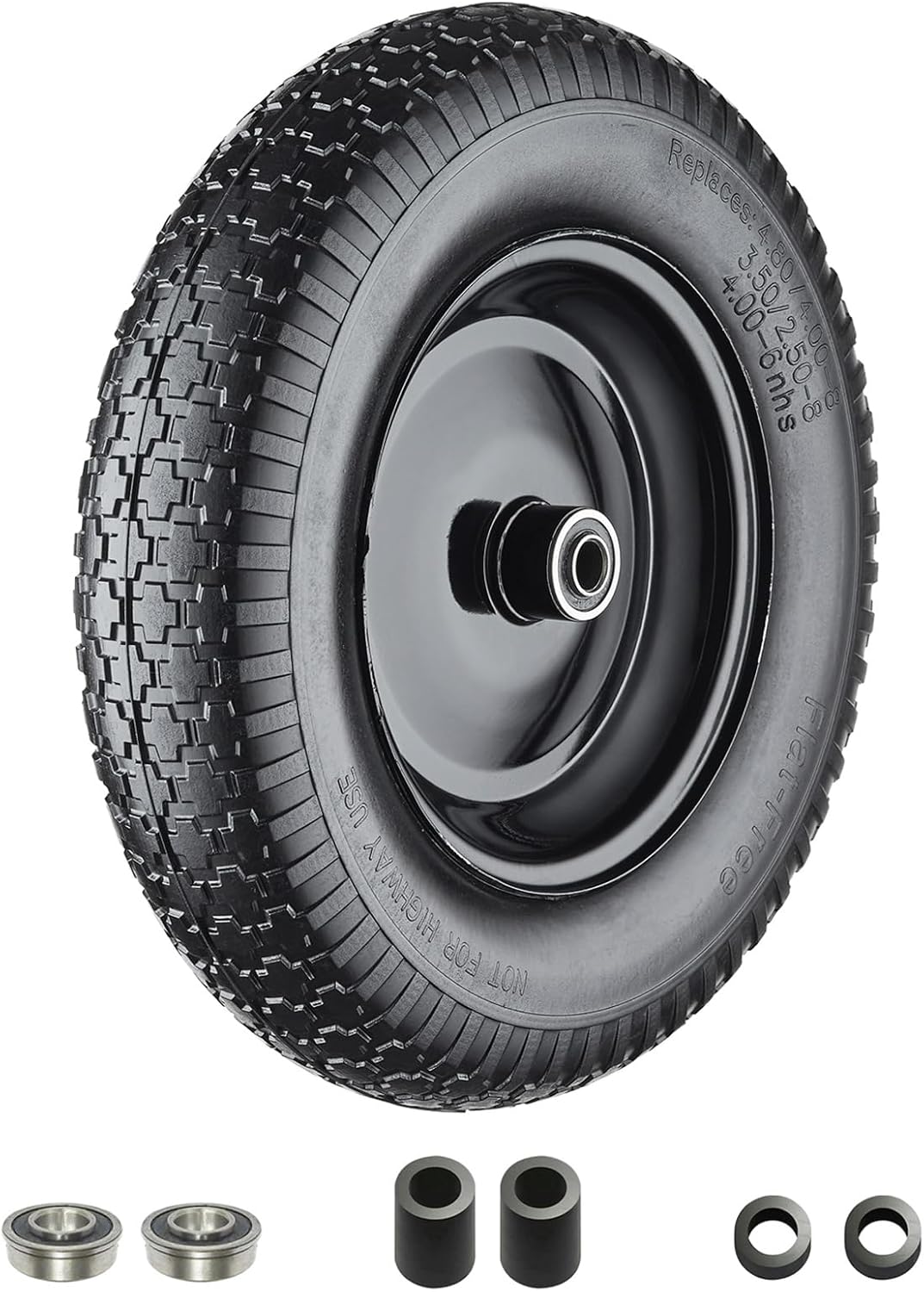 Wheelbarrow Tires 4.80/4.00-8 Flat Free Solid Tire and Wheel