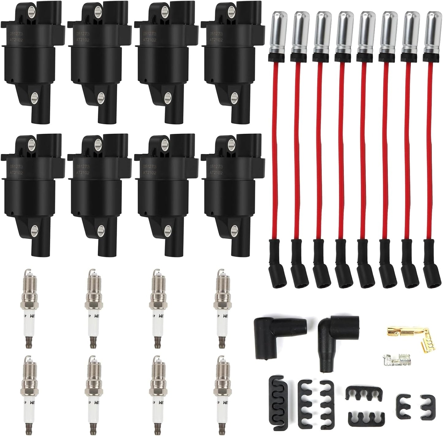8PCS UF414 Round Ignition Coils and Spark Plugs Set for Chevy