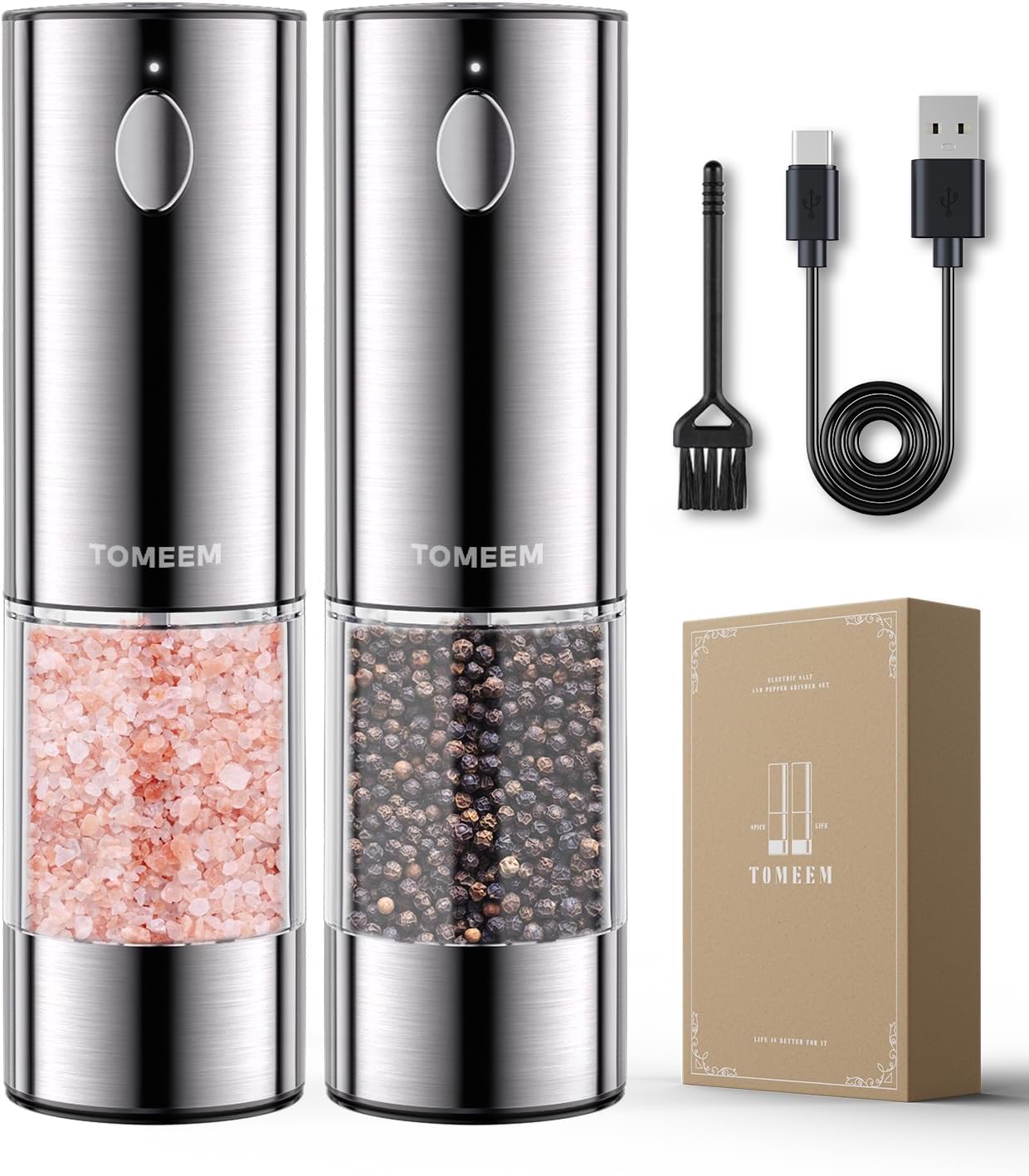 TOMEEM Upgraded Electric Salt and Pepper Grinder Set with LED