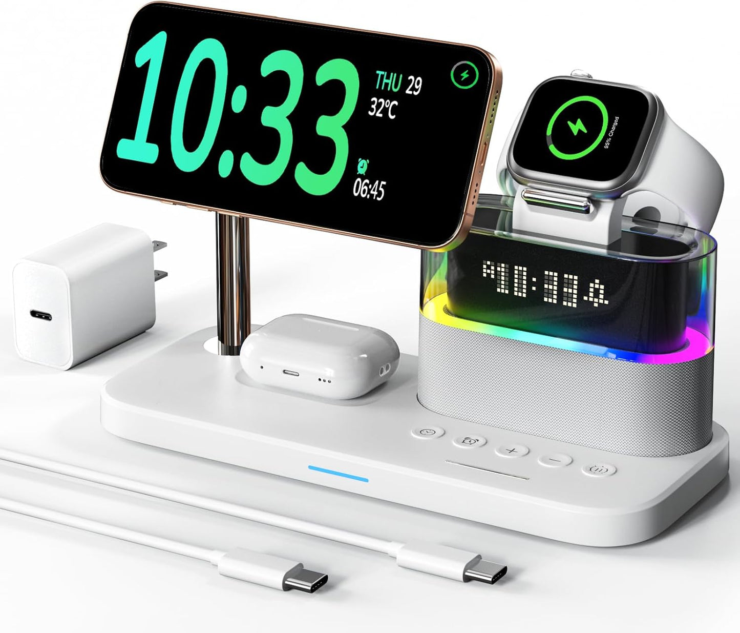 Compatible Qi2 Certified Wireless Charging Station with Alarm Clock