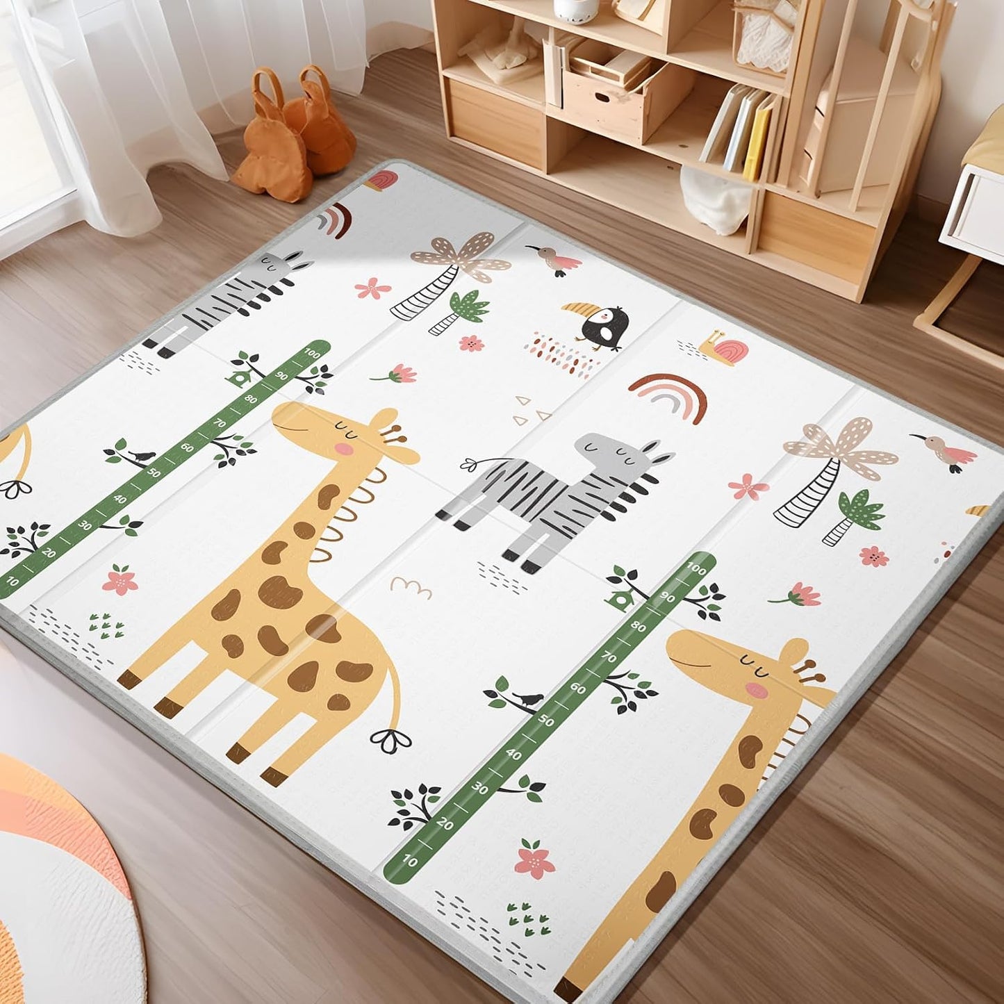 Non-Slip Waterproof Baby Play Mat, 59x59 Foldable & Reversible, Thick & Carlwing, Indoor/Outdoor, Giraffe