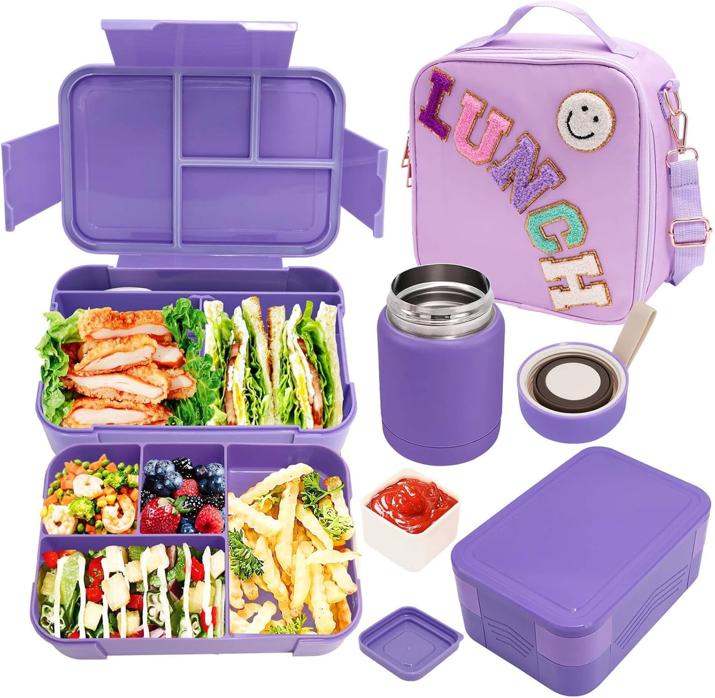 Preppy Lunch Box for Girls with Bento Box and Thermos Set