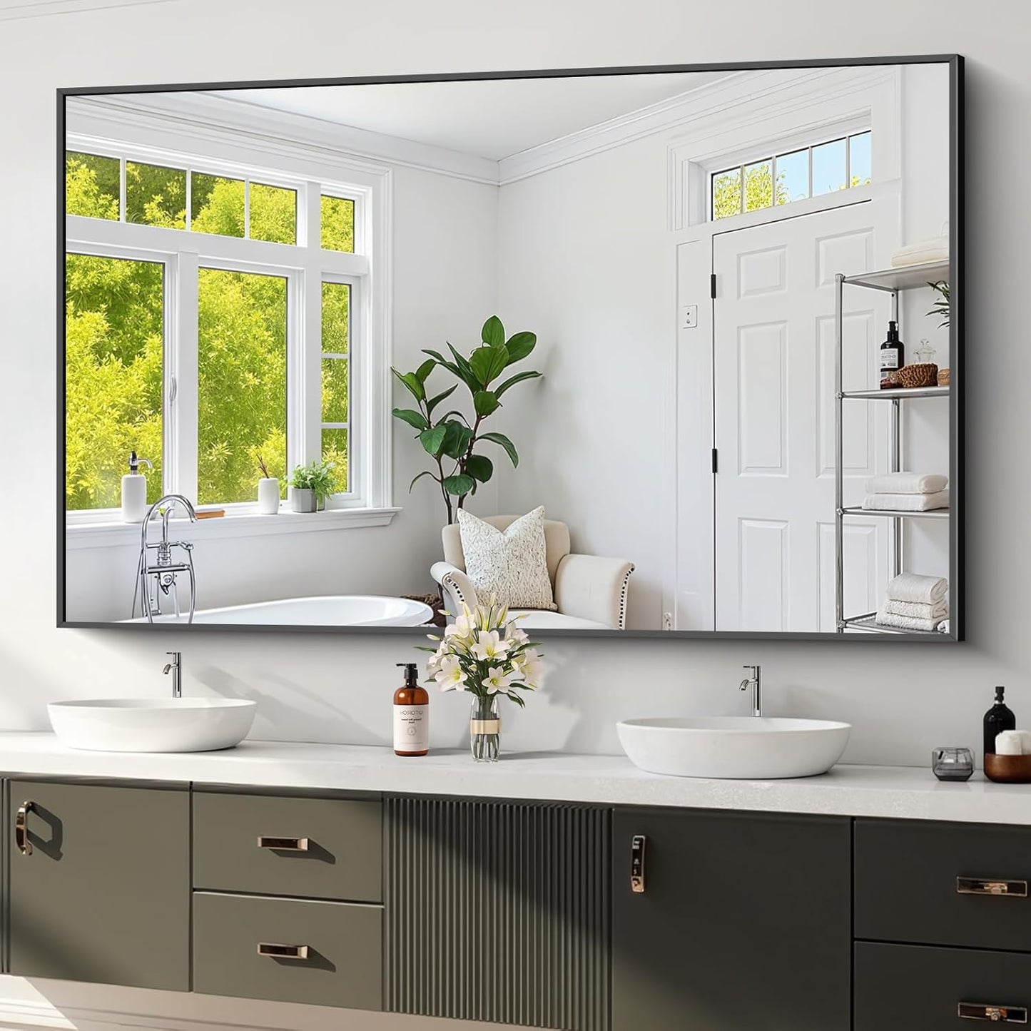 Koonmi Black Framed Bathroom Mirror - Shatterproof 36x60 in