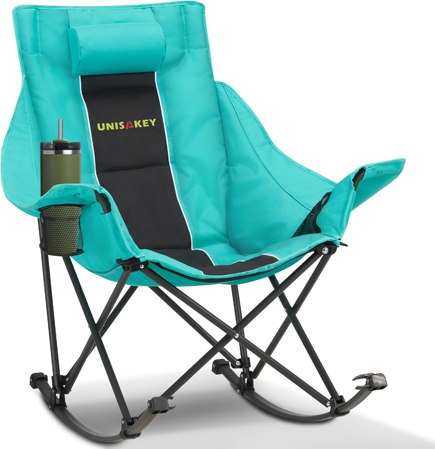 Oversized Rocking Camping Chair with Headrest & Cup Holder