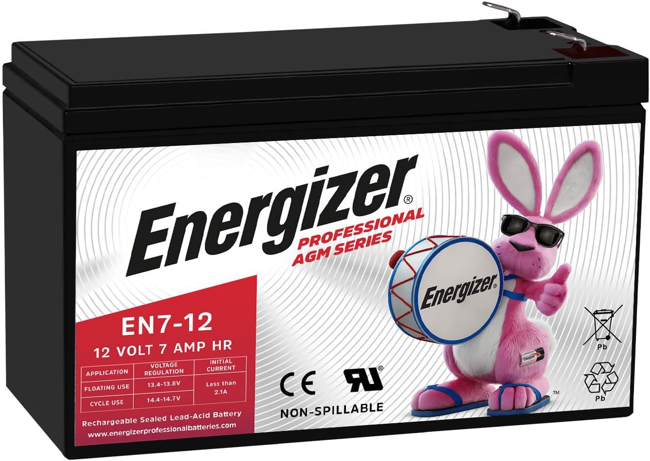 Energizer EN7-12 12V 7Ah AGM Battery for Home Alarms & More