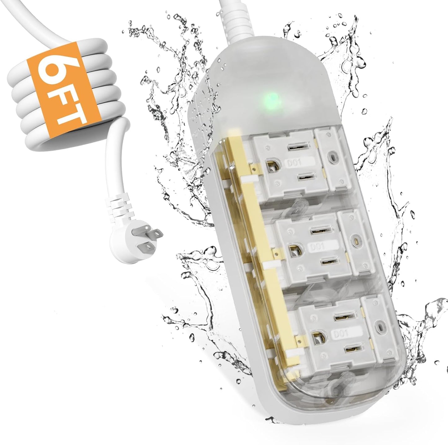 Weatherproof Surge Protector Power Strip - 6ft Cord, 3 Outlets