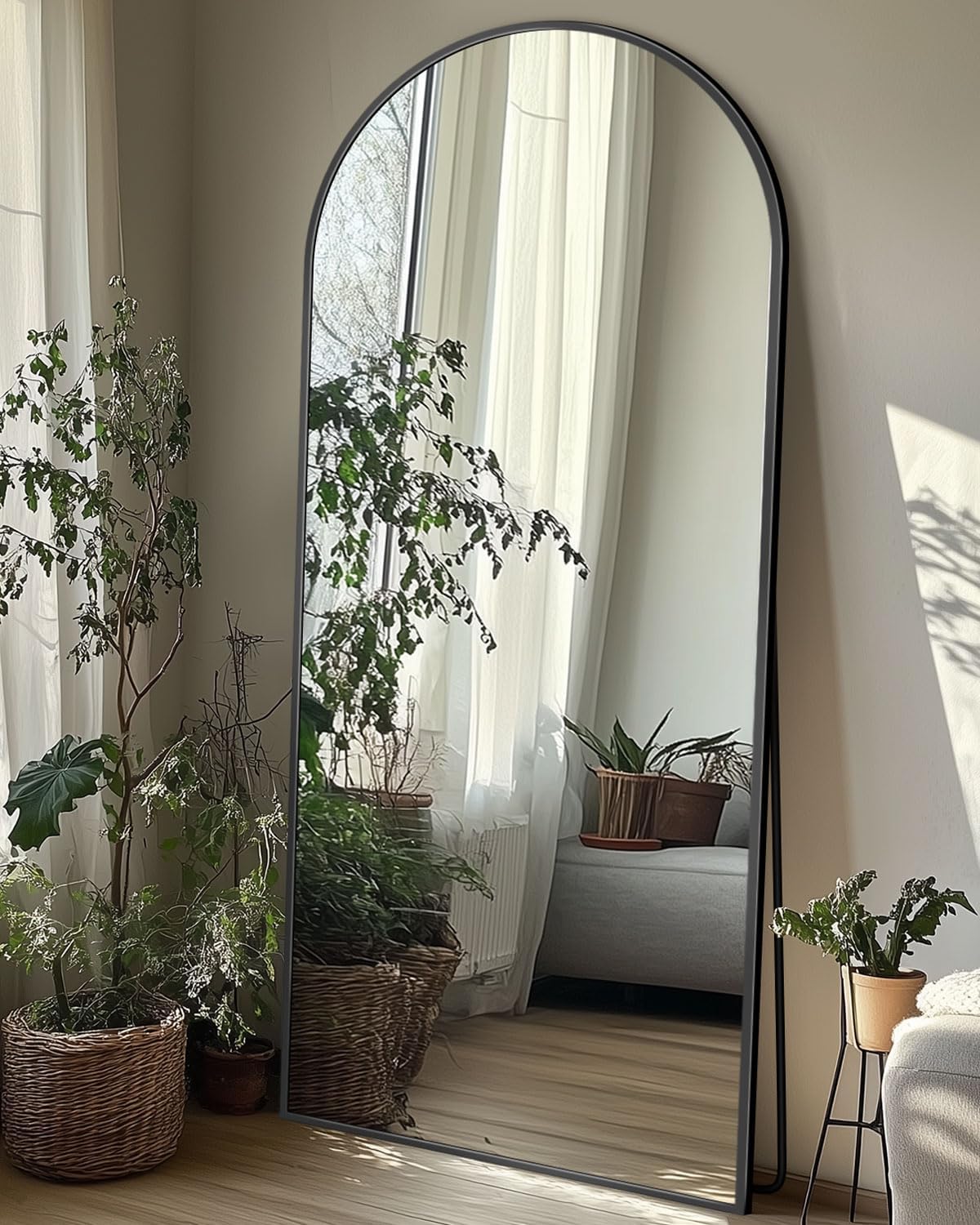 Full Length Mirror with Stand, 58x18 Arched Aluminum Frame