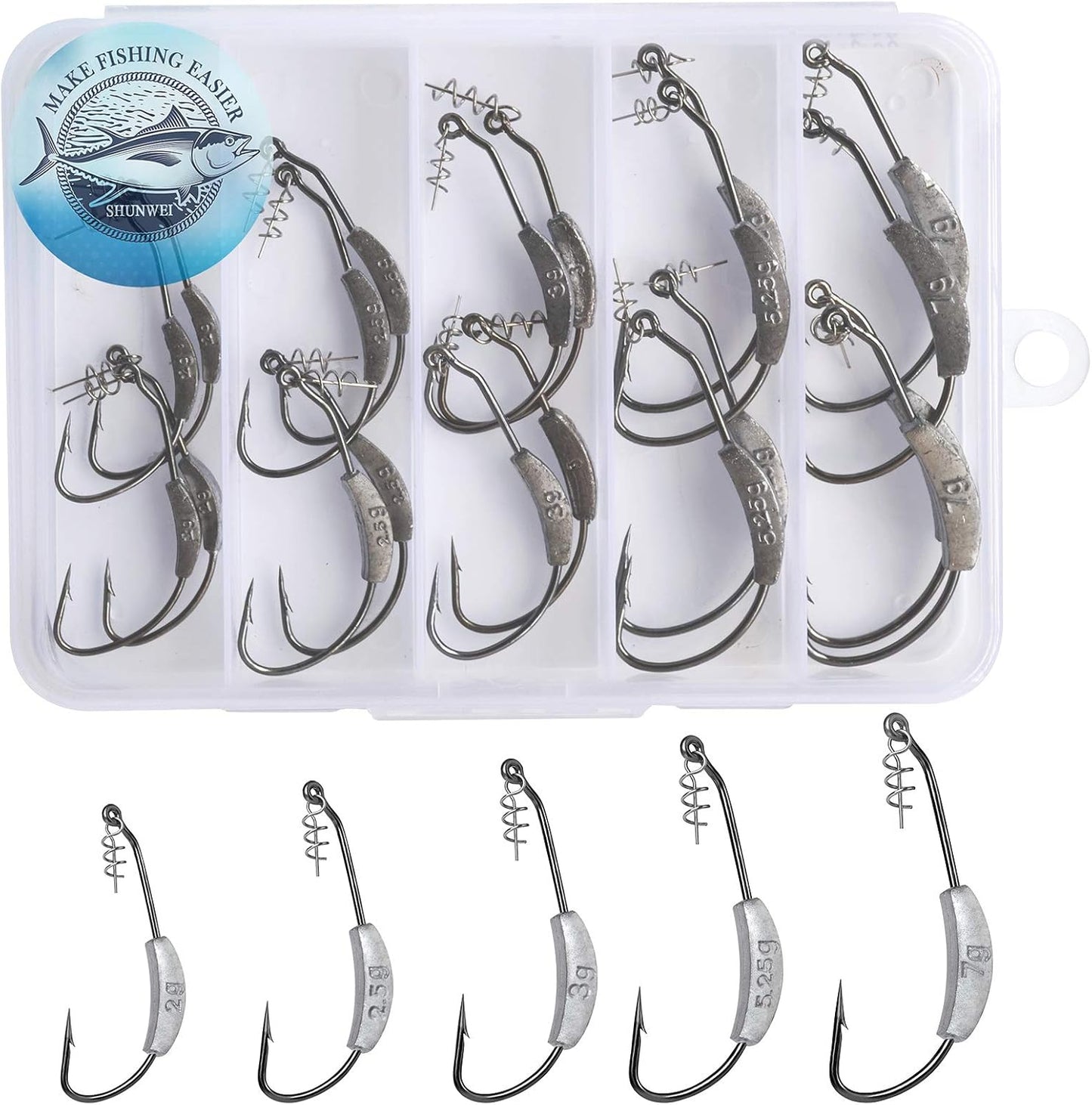 Shunwei 25pc Weighted Swimbait Hooks Set - Ideal for Weedless Bass Fishing!