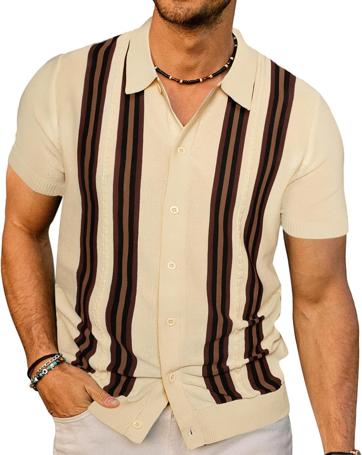 Vintage Striped Knitted Golf Shirts for Men by PJ PAUL JONES