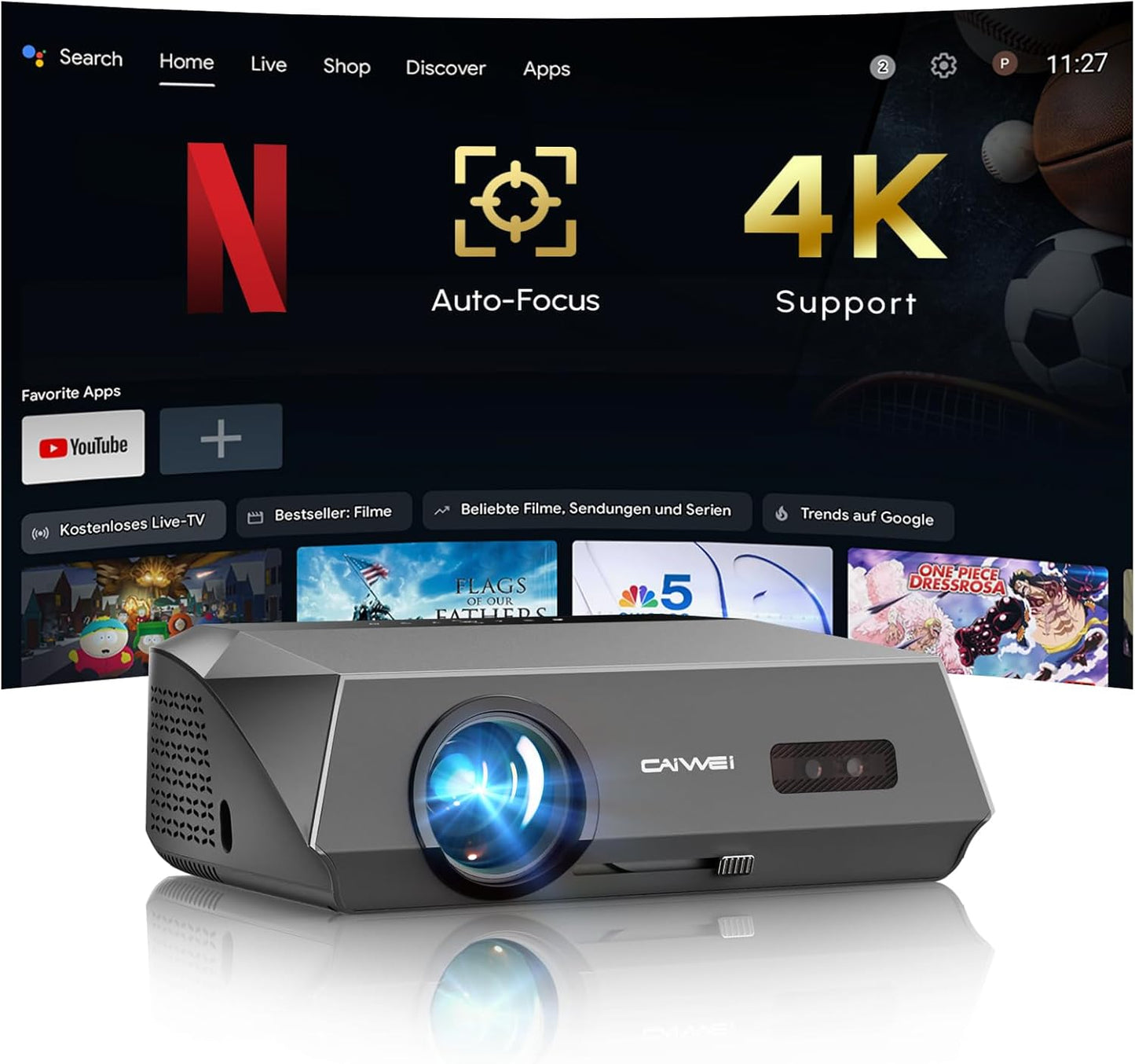 Ultimate 4K Smart Projector: Daylight View, Netflix Cert, ToF Auto Focus - CAIWEI