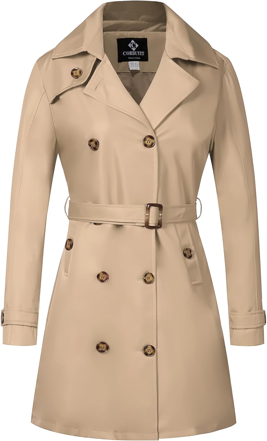 Trench Coats for Women - Double Breasted Mid-Length Overcoat