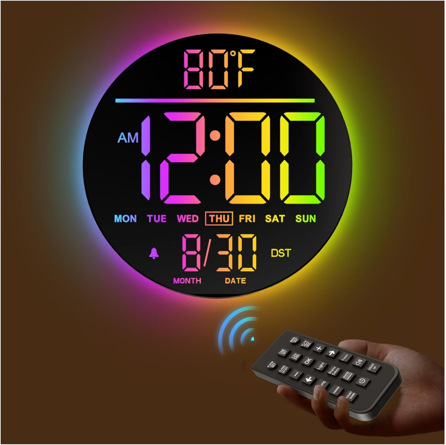 JALL 10in Large Digital Wall Clock with Timer and RGB Colors