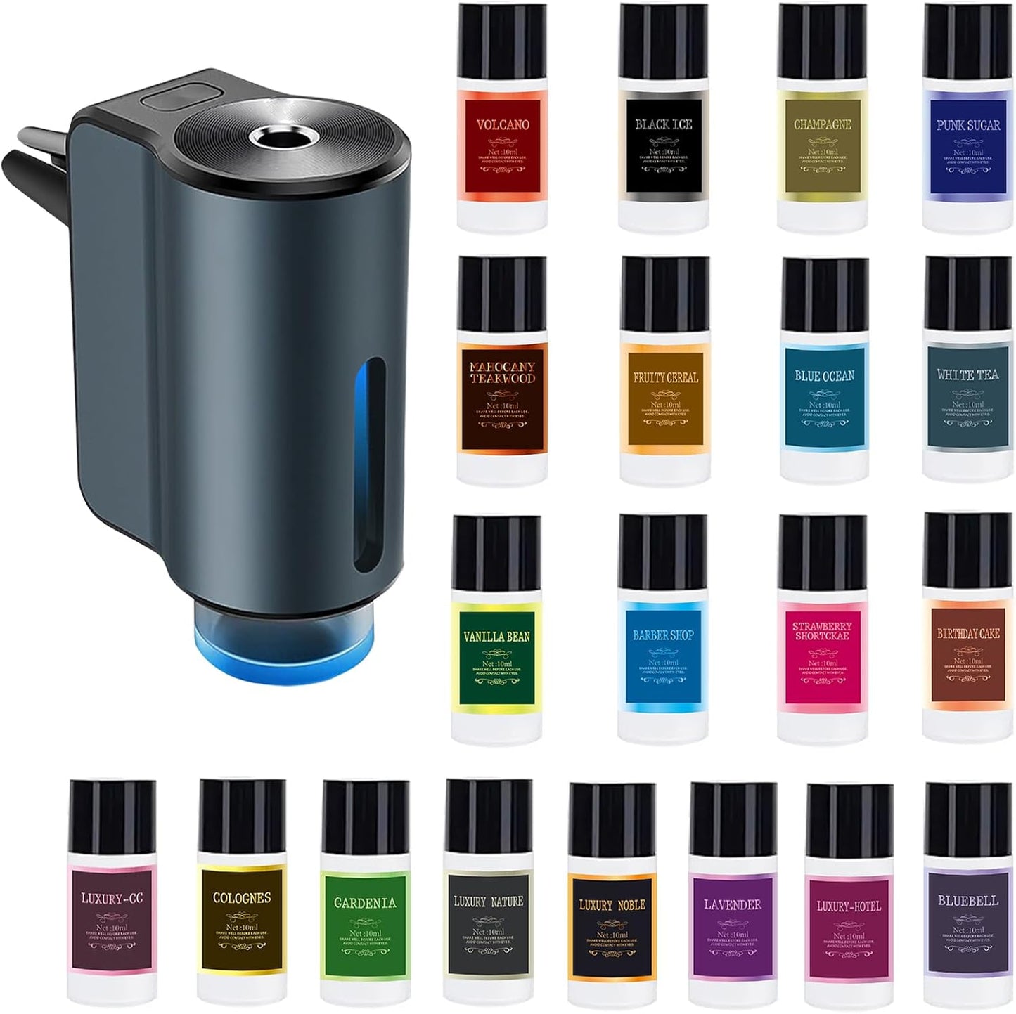 Shonoppy Smart Car Air Freshener Kit - Rechargeable with 20 Scents