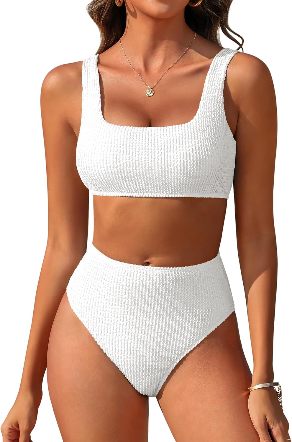 ANRABESS Women Swimsuits High Waisted Ribbed Tummy Control