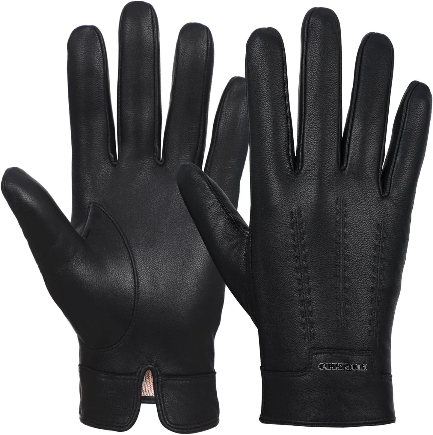 FIORETTO Mens Winter Leather Gloves with Cashmere Lining