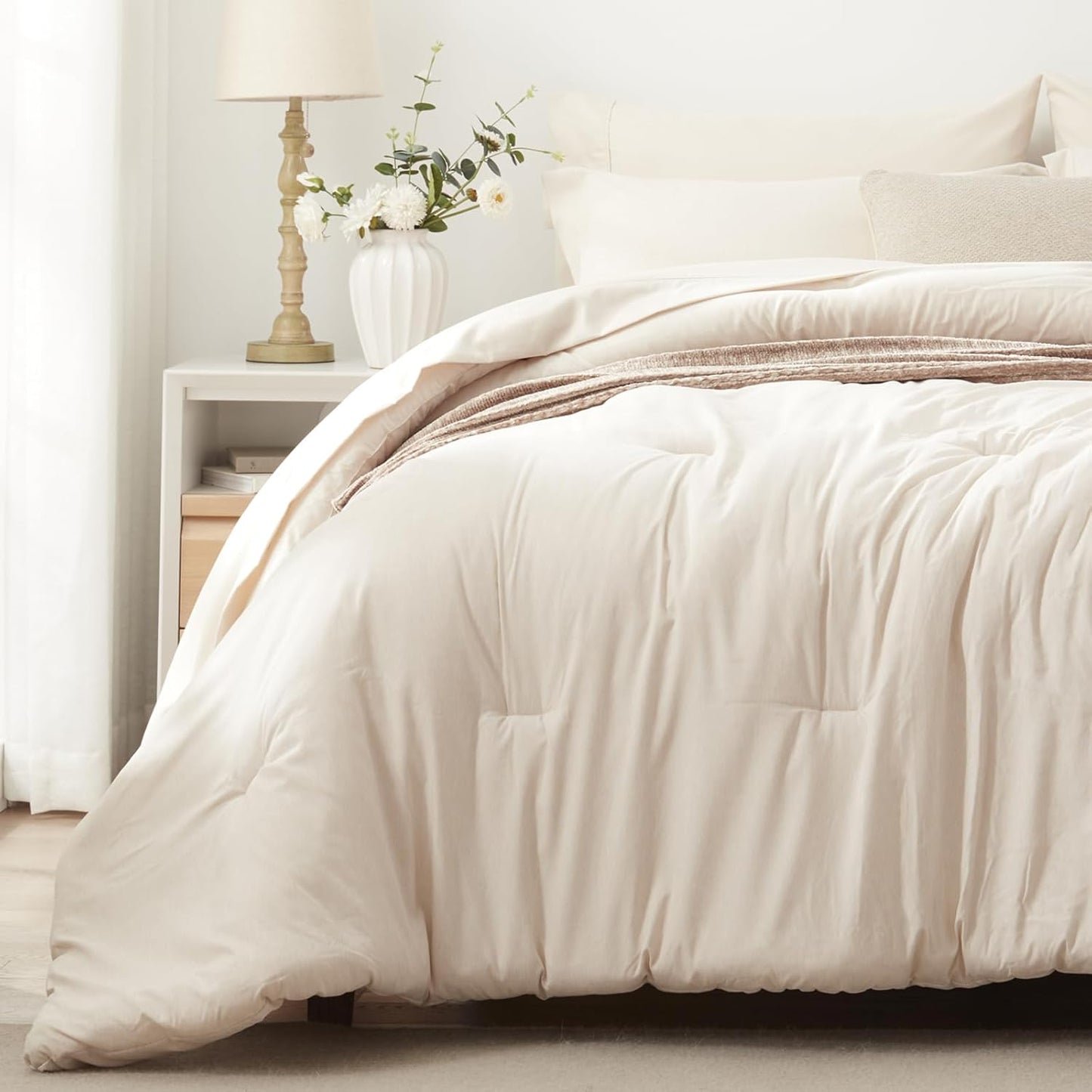 UNILIBRA King Comforter Set 7 Pieces Bed in a Bag - Beige Soft Bedding