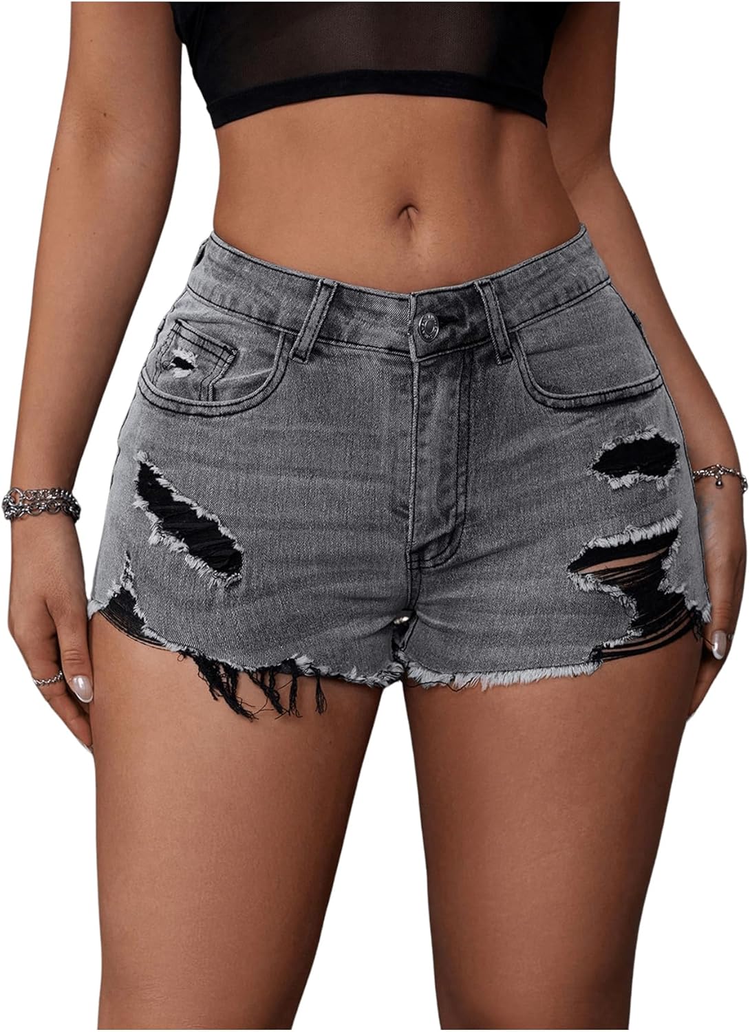 Ripped Distressed Skinny Denim Shorts for Women - Stylish Fit