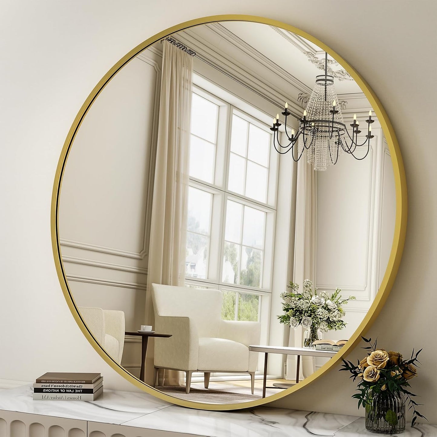 40 Inch Round Mirror - Modern Decorative Wall Mirror for Home