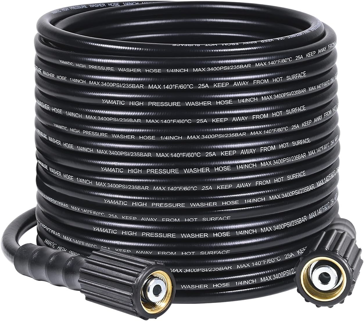 YAMATIC 50FT Kink Resistant Pressure Washer Hose - 3400PSI Power with Brass Fitting