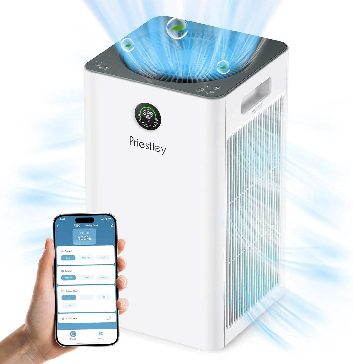 Priestley Air Purifier for Home Large Room up to 1500 sq ft