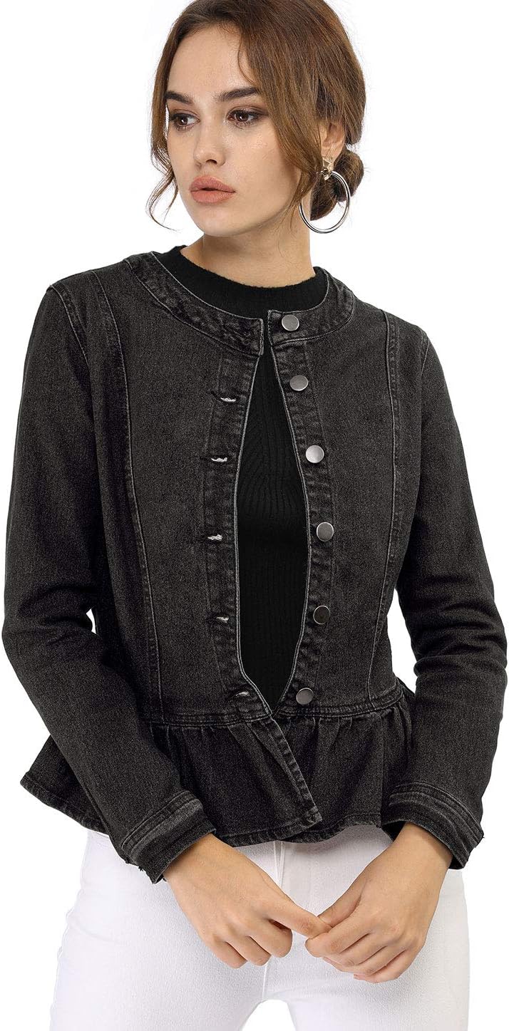 Allegra K Women's Peplum Denim Jacket for Stylish Casual Wear