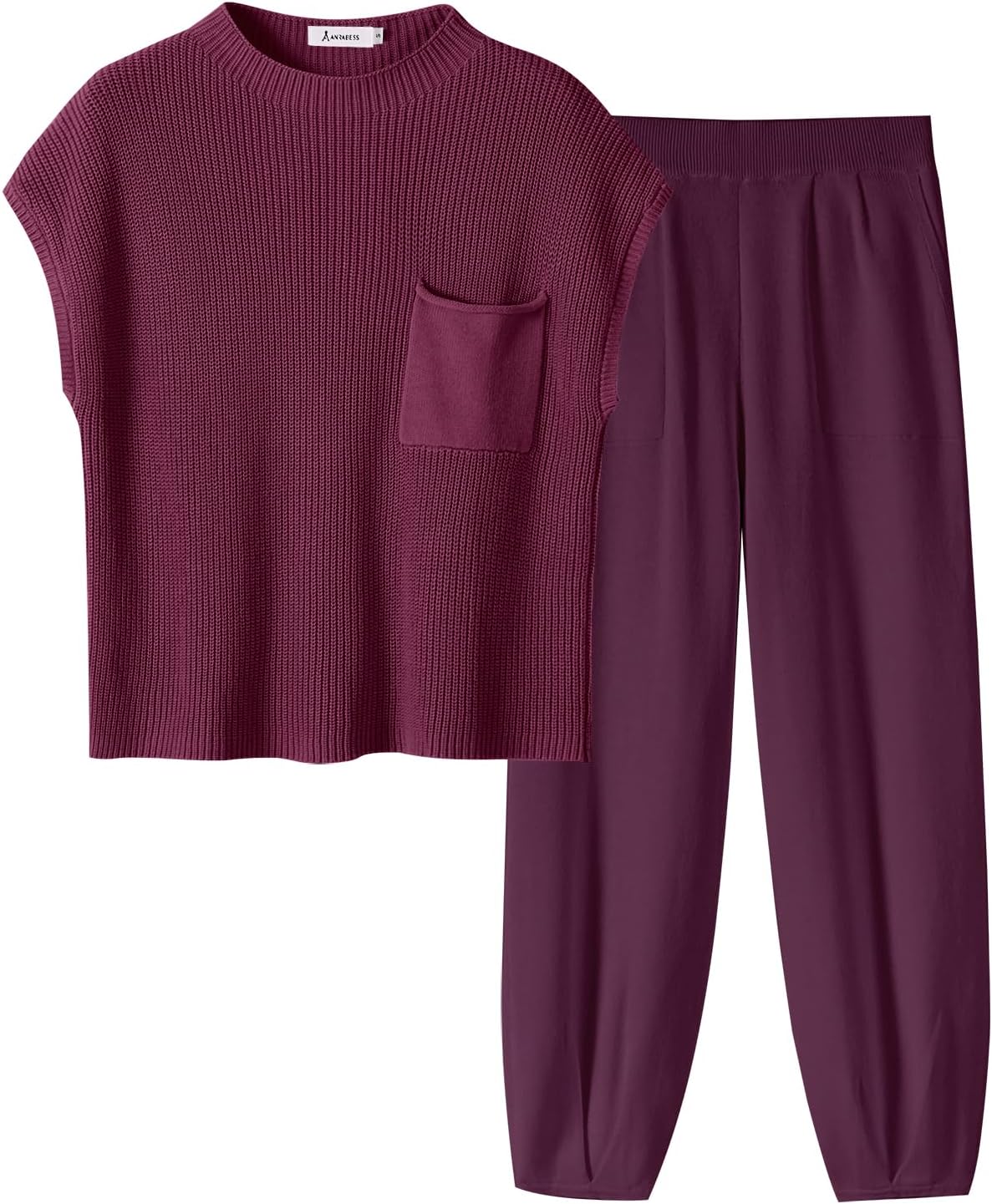 Stylish Women's Two Piece Outfits Knit Sweater Vest Crop Top Pants