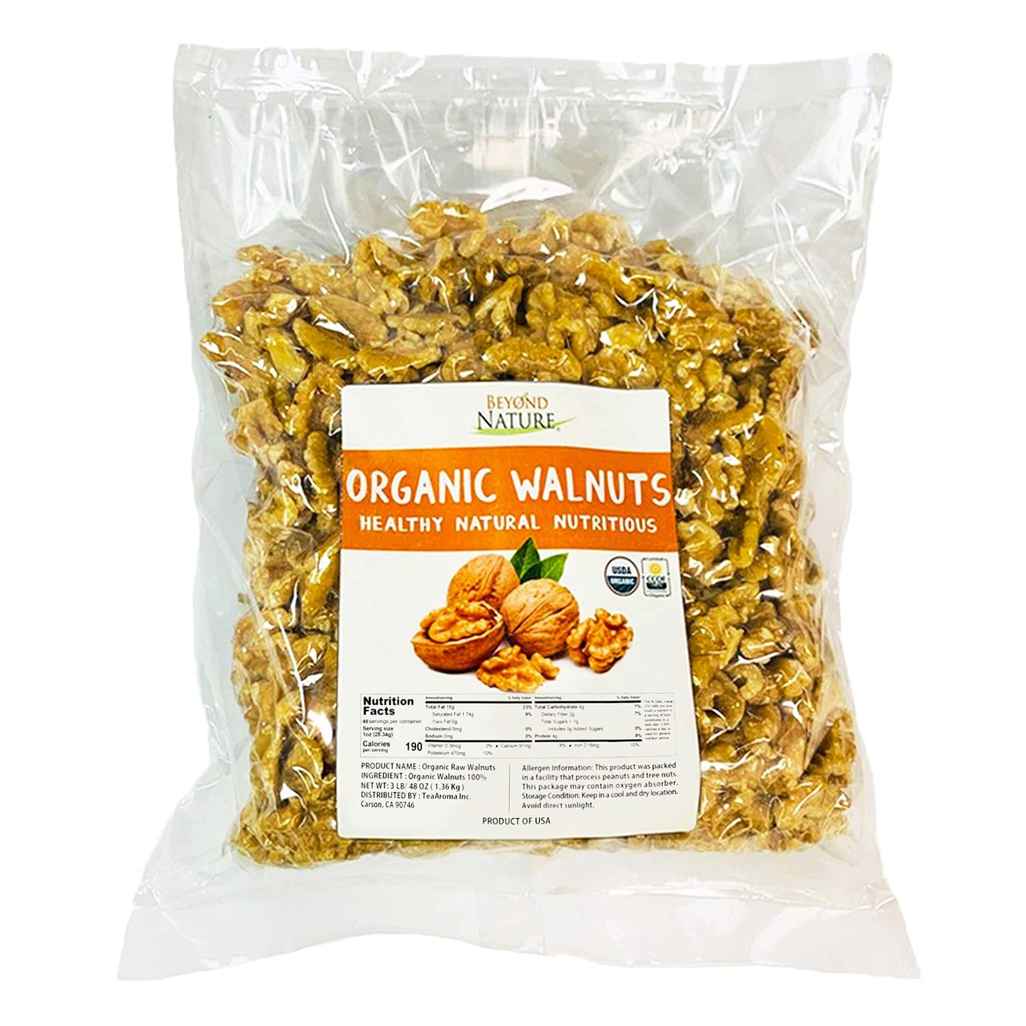 Organic Raw Walnuts Unsalted 3 Pound Vacuum Sealed Snack