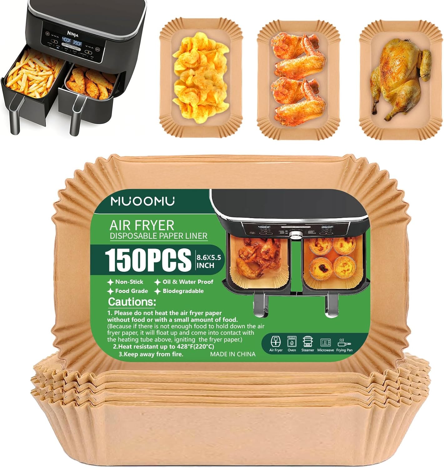 Non-Stick Air Fryer Liners, Oil & Water Proof, 150PCS
