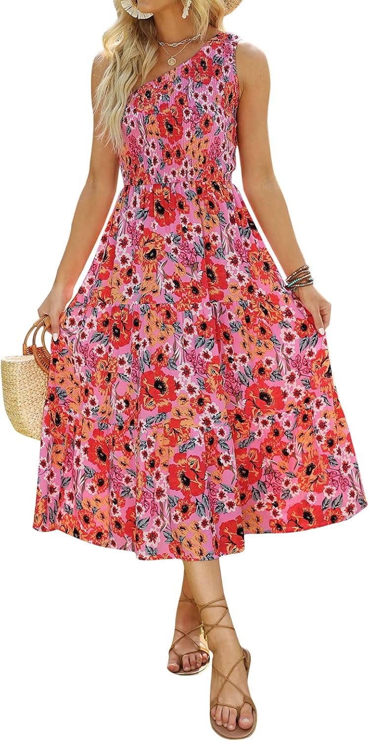 ZCSIA Women's 2024 Summer Boho One Shoulder Ruffle Dress