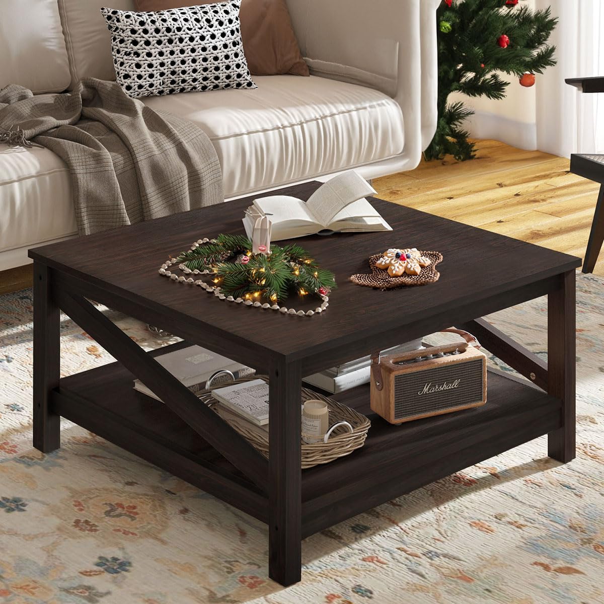 YITAHOME 2-Tier Square Coffee Table with Storage - Stylish Living Room ...