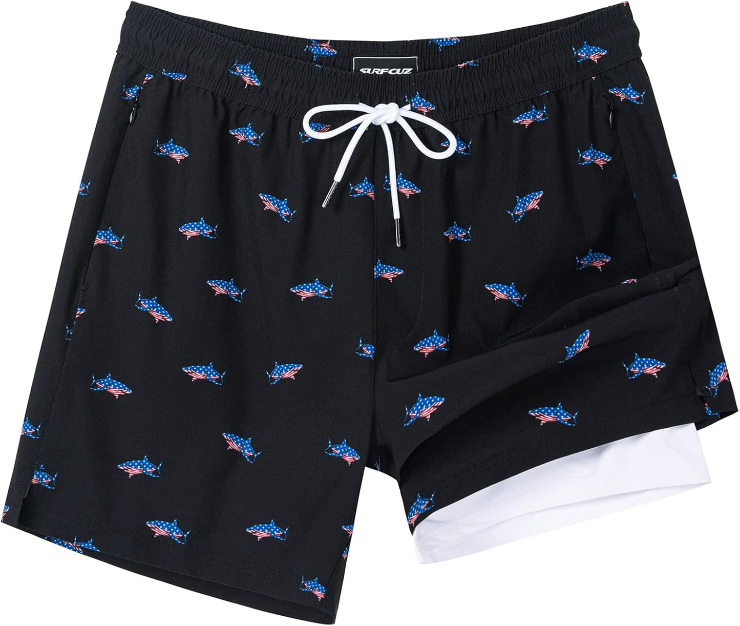Quick Dry 5 Inch Swim Trunks with Compression Liner for Men