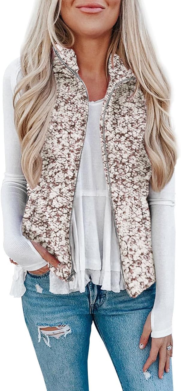 LOMON Womens Fuzzy Sherpa Fleece Jacket Cozy Sleeveless Vest