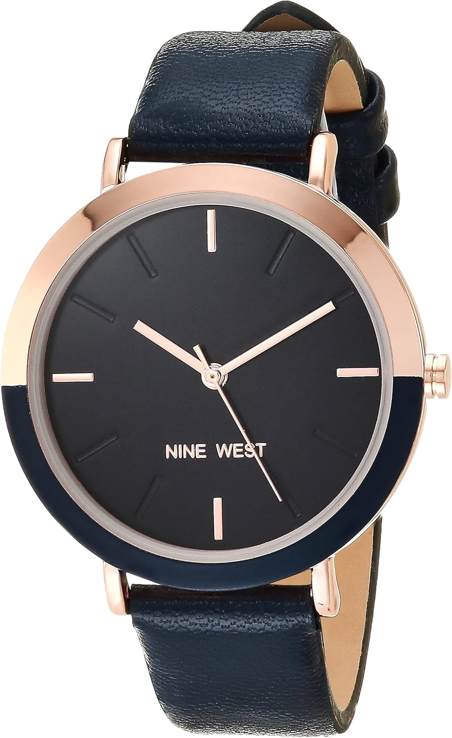 Nine West Women's Strap Watch with Navy Blue and Rose Gold Dial