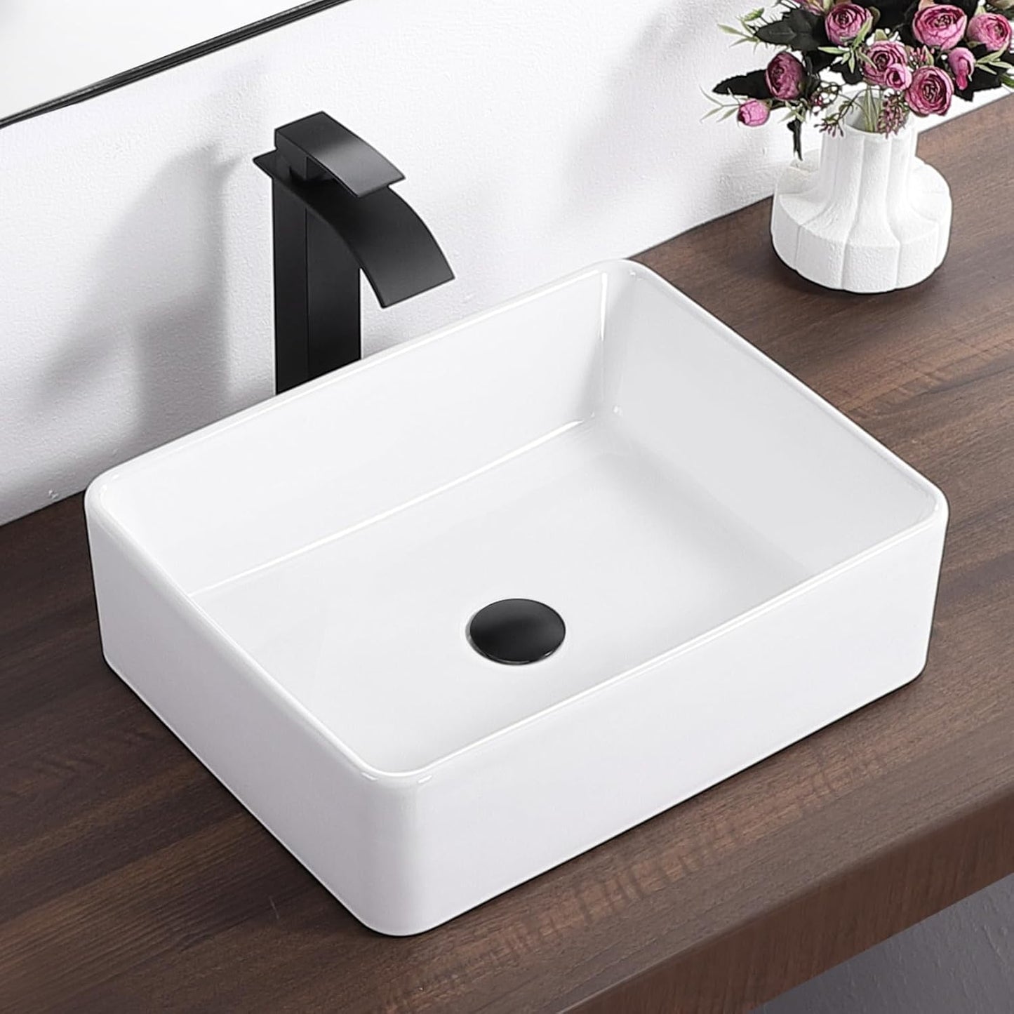 Modern Rectangle Bathroom Vessel Sink - Elegant White Porcelain