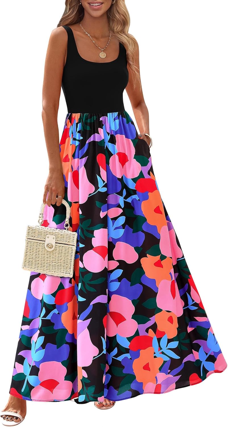 KIRUNDO Women Summer Sleeveless Boho Floral Maxi Dress 2025