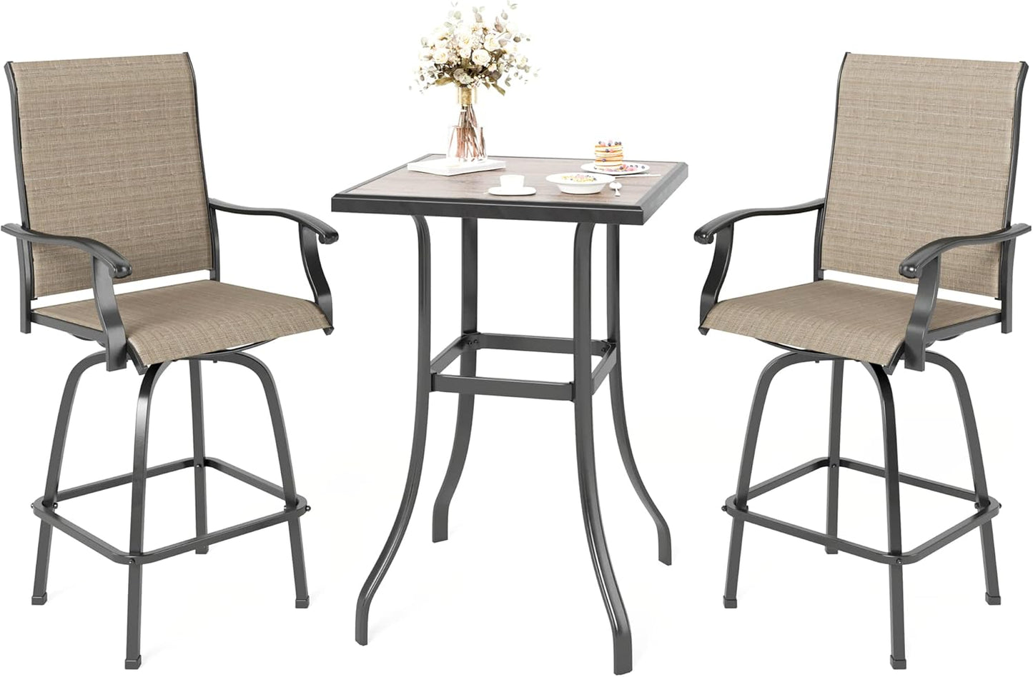 MFSTUDIO 3 Piece Outdoor Swivel Bar Set for Stylish Patios
