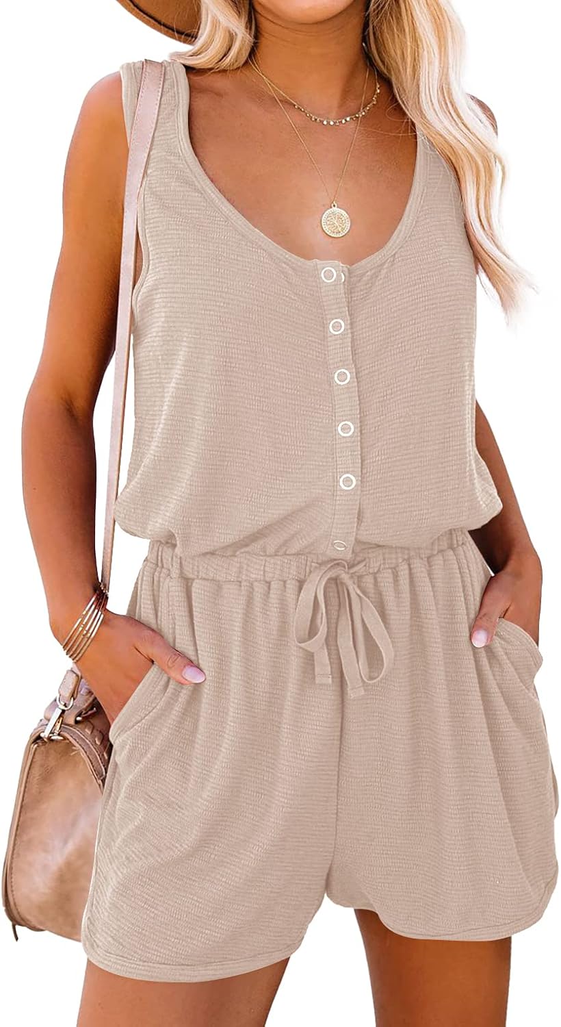 Mafulus Womens Summer Scoop Neck Button Down Jumpsuit Romper